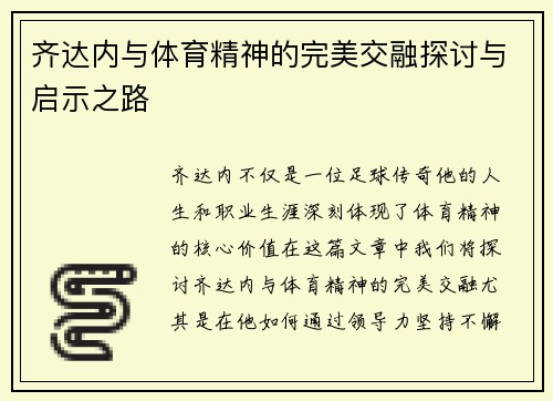 齐达内与体育精神的完美交融探讨与启示之路